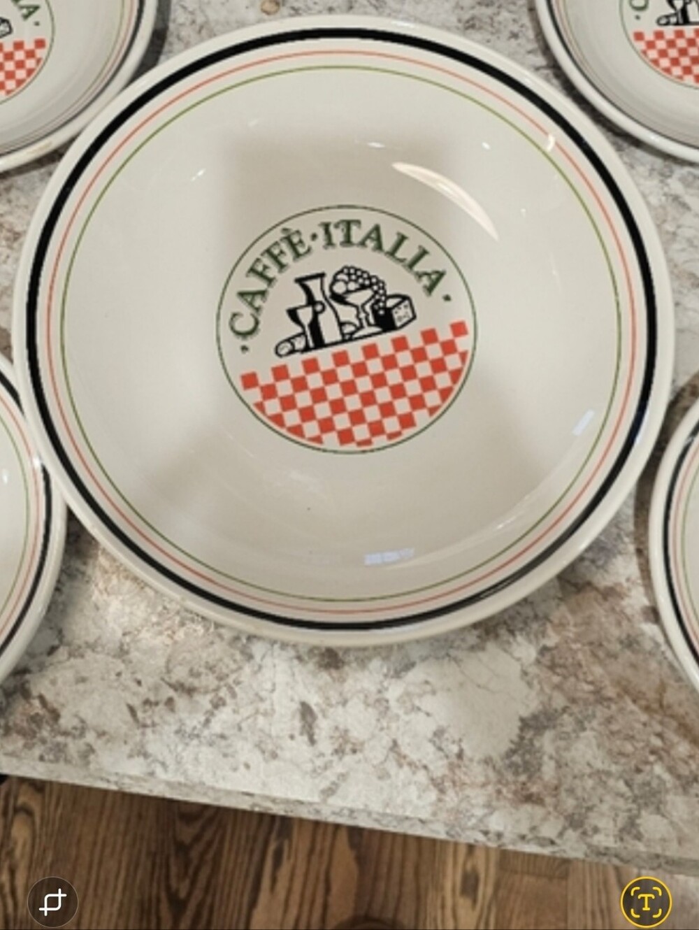 Caffé Italia Ceramic Serving Bowl in White with Red Check